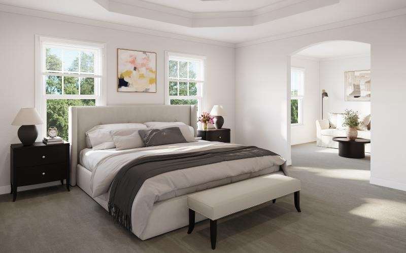 a large bedroom with a large bed